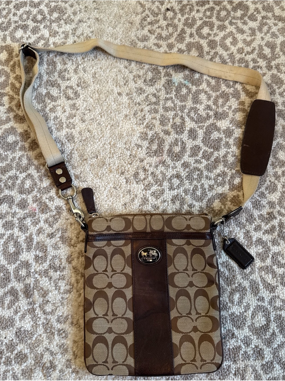 Coach Brown and Tan Signature Canvas Messenger Bag